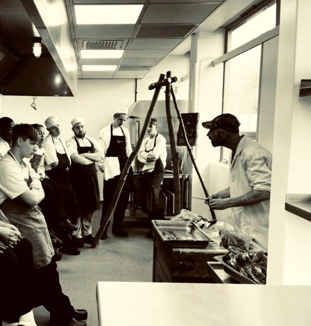 Chef leading a whole-carcass venison butchery class